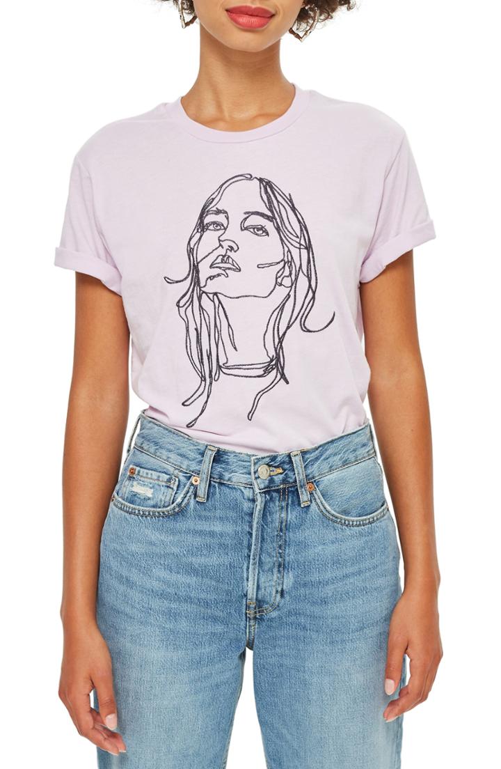 Women's Topshop Tee & Cake Embroidered Sketch Face Tee - Purple