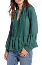 Women's Treasure & Bond Pleated Peasant Top - Green