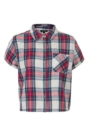 Topshop Crop Plaid Shirt Red Multi