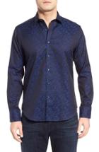 Men's Bugatchi Classic Fit Dot Print Sport Shirt, Size - Blue