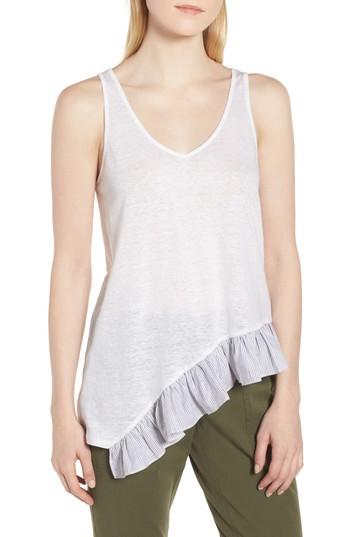 Women's Nordstrom Signature Asymmetrical Ruffle Bottom Tank Top - White