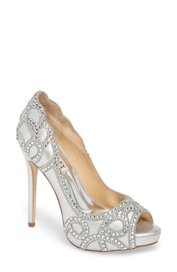 Women's Badgley Mischka Witney Embellished Peep Toe Pump .5 M - Metallic