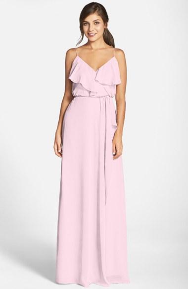 Women's Nouvelle Amsale 'drew' Ruffle Front Chiffon Gown