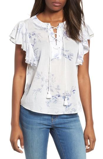 Women's Caslon Flounce Sleeve Lace-up Blouse - Ivory