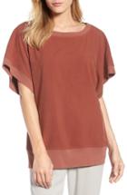 Women's Eileen Fisher Contrast Trim Silk Top, Size - Brown