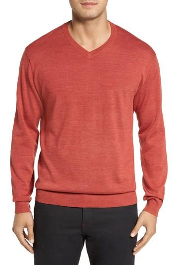 Men's Cutter & Buck 'douglas' Merino Wool Blend V-neck Sweater - Red (online Only)