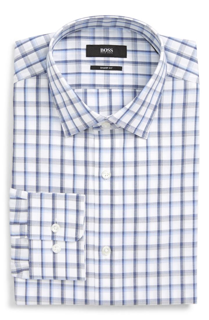 Men's Boss Marley Trim Fit Plaid Dress Shirt .5r - Blue