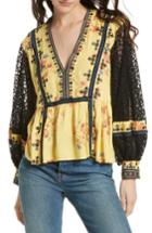 Women's Free People Boogie All Night Lace Sleeve Blouse - Yellow