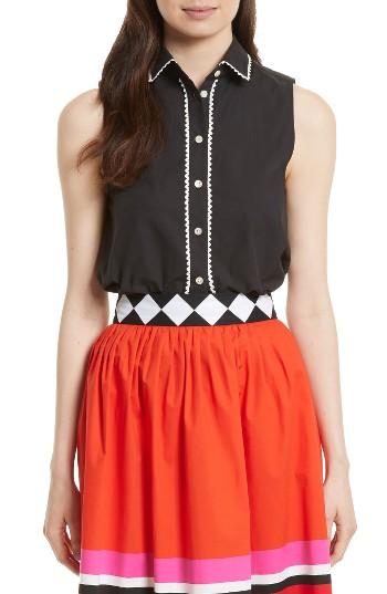 Women's Kate Spade New York Rickrack Cotton Top, Size - Black