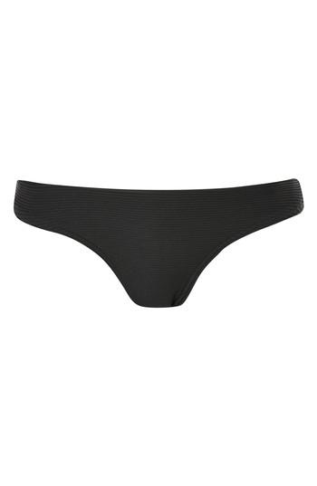 Women's Topshop Ribbed High Leg Bikini Bottoms Us (fits Like 0) - Black