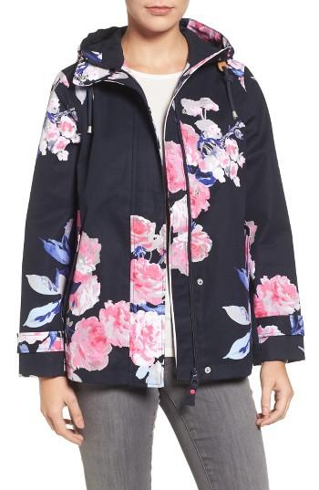 Women's Joules Right As Rain Print Waterproof Hooded Jacket - Blue