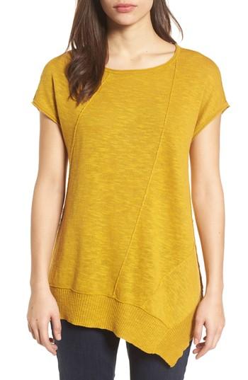 Women's Eileen Fisher Cap Sleeve Organic Linen & Cotton Scoop Neck Top - Yellow