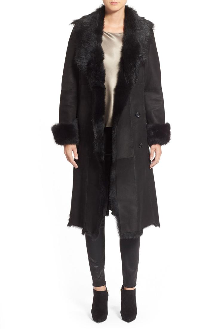 Women's Hiso Long Genuine Toscana Shearling Coat - Black