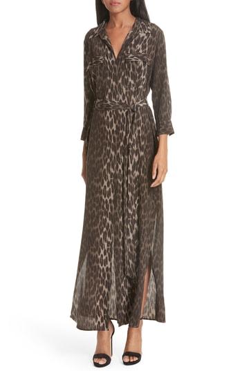 Women's L'agence Cameron Leopard Print Silk Maxi Shirtdress - Brown