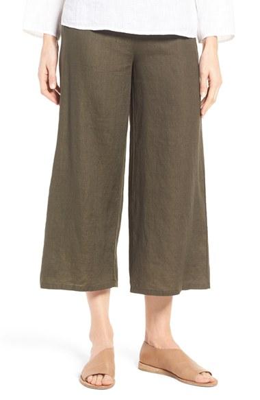 Women's Eileen Fisher Wide Leg Organic Linen Crop Pants - Green
