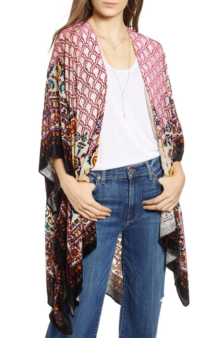 Women's Free People Nightbird Velvet Kimono, Size - Black