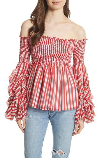 Women's Caroline Constas Alessandra Off The Shoulder Silk Top - Red