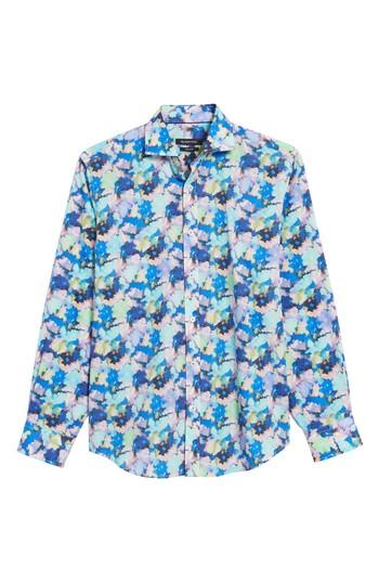 Men's Bugatchi Classic Fit Watercolor Floral Sport Shirt - Blue