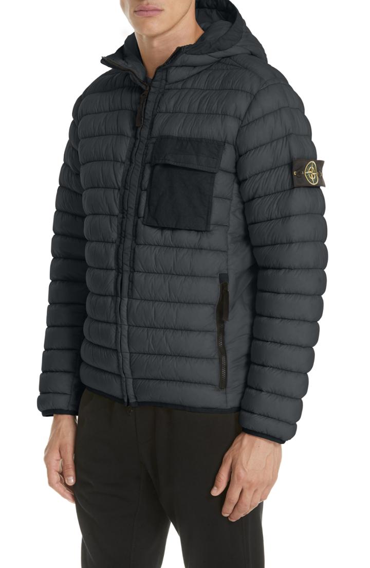 Men's Stone Island Hooded Down Jacket, Size - Black