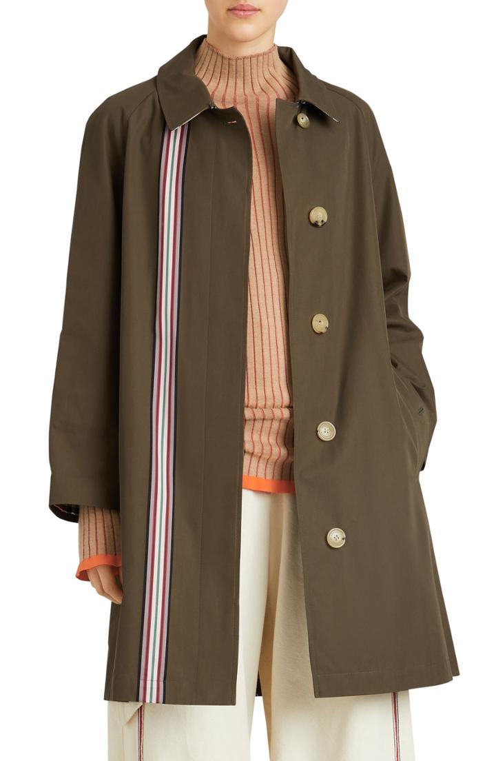 Women's Burberry Eastborne Collegiate Stripe Car Coat Us / 44 It - Green