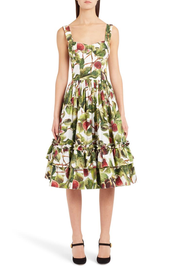 Women's Dolce & Gabbana Fig Print Poplin Dress Us / 38 It - White