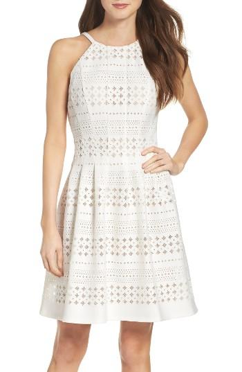 Women's Eliza J Laser Cut Fit & Flare Dress