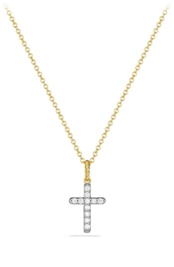 Women's David Yurman 'cable Collectibles' Cross With Diamonds In Gold On Chain