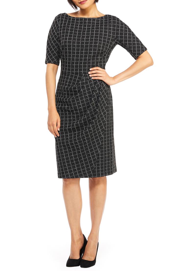 Women's Maggy London Textured Windowpane Check Sheath Dress - Grey