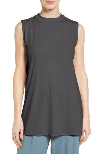 Women's Eileen Fisher Silk Mock Neck Top, Size - Grey