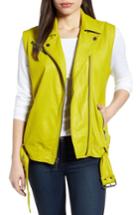 Women's Kenneth Cole New York Washed Green Leather Moto Vest - Yellow