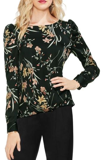 Women's Vince Camuto Floral Soiree Puff Shoulder Crepe Blouse - Black