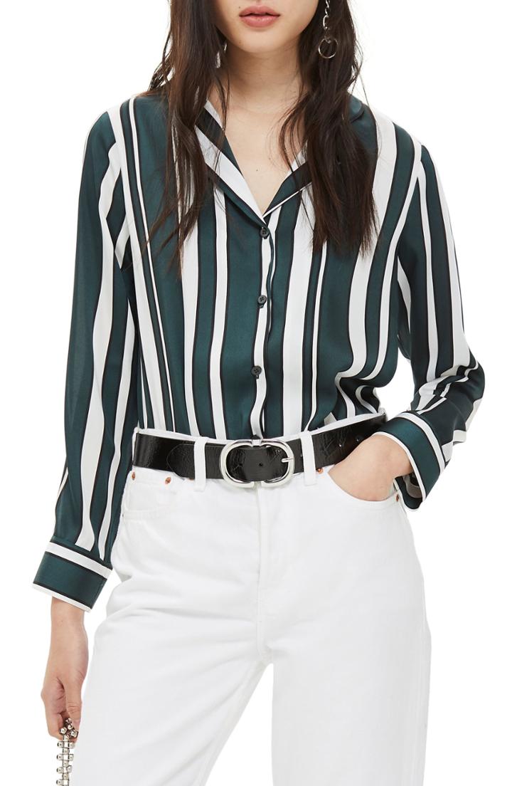 Women's Topshop Stripe Pj Shirt Us (fits Like 0) - Green