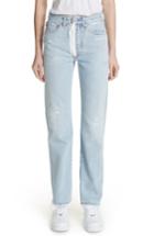 Women's Off-white Distressed Straight Leg Jeans - Blue