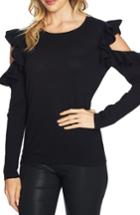 Women's Cece Ruffled Cold Shoulder Sweater, Size - Black
