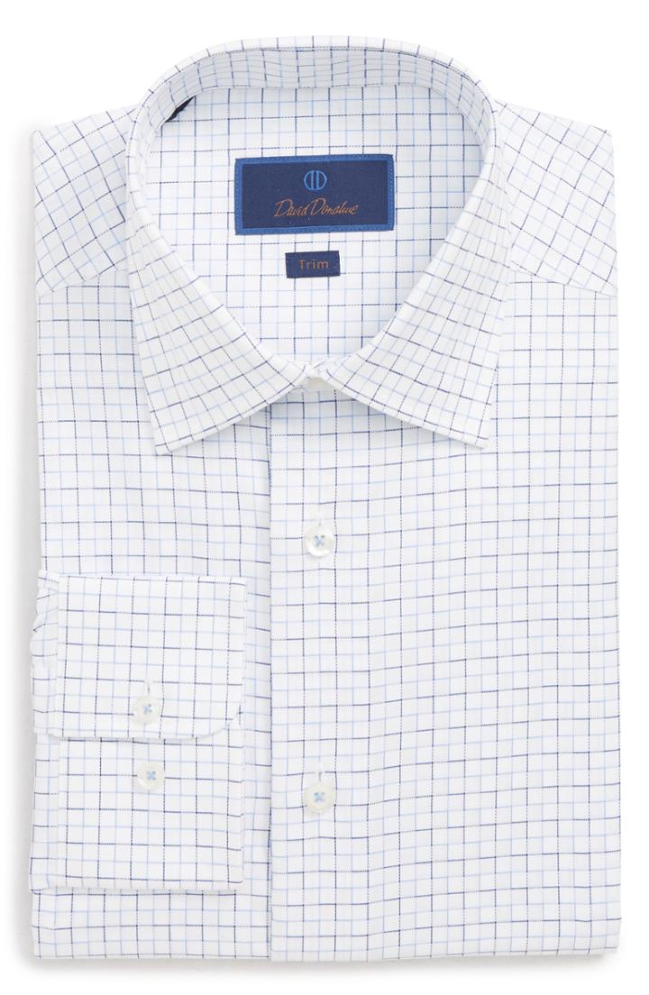 Men's David Donahue Trim Fit Check Dress Shirt - 32/33 - White