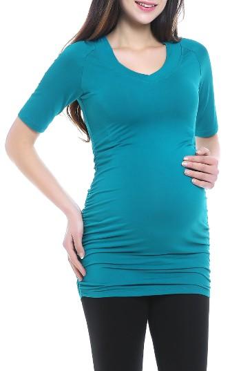 Women's Kimi And Kai Poppy Ruched Maternity Tee - Blue/green