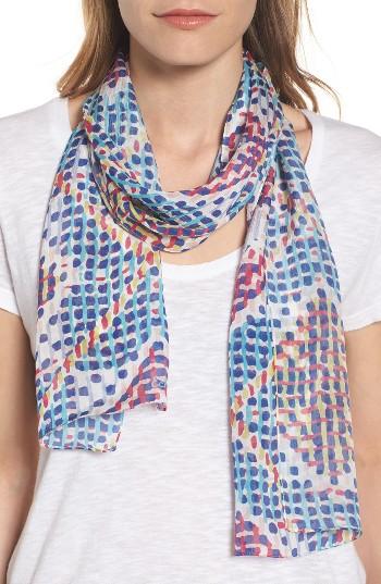 Women's Echo Painterly Check Silk Scarf, Size - Blue