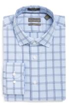Men's Calibrate Trim Fit Non-iron Check Stretch Dress Shirt 32/33 - Blue