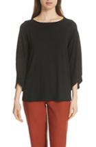 Women's Eileen Fisher Asymmetrical Sleeve Top, Size - Black