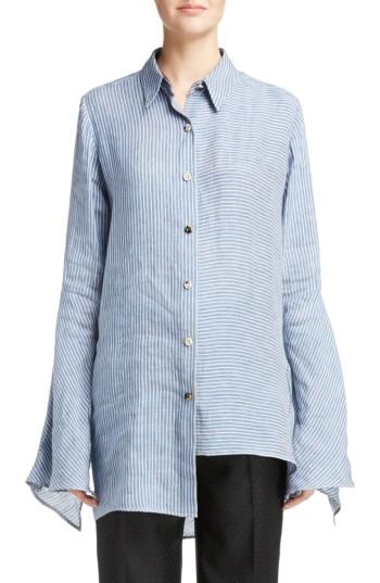 Women's Acne Studios Balzac Mixed Stripe Linen Blend Blouse Us / 34 Eu - Blue