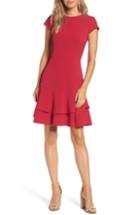 Petite Women's Eliza J Stretch Crepe Sheath Dress P - Red