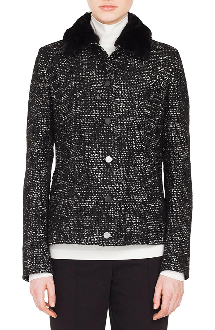 Women's Akris Punto Tweed Jacket With Detachable Faux Fur Collar