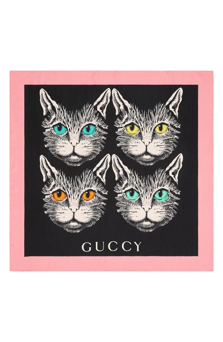 Women's Gucci Foulard Forcats Mystic Cat Square Silk Scarf