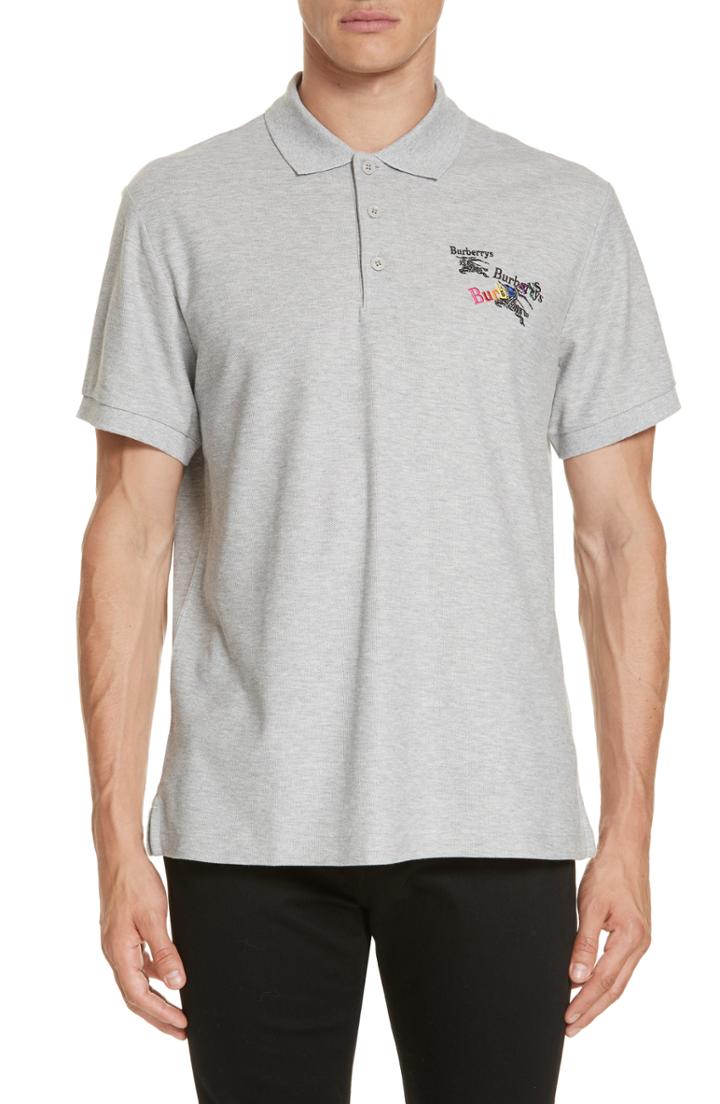 Men's Burberry Burnton Multi Logo Polo, Size - Grey