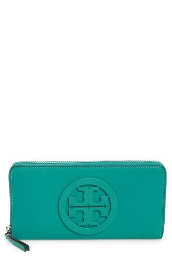 Women's Tory Burch Charlie Leather Continental Wallet - Green