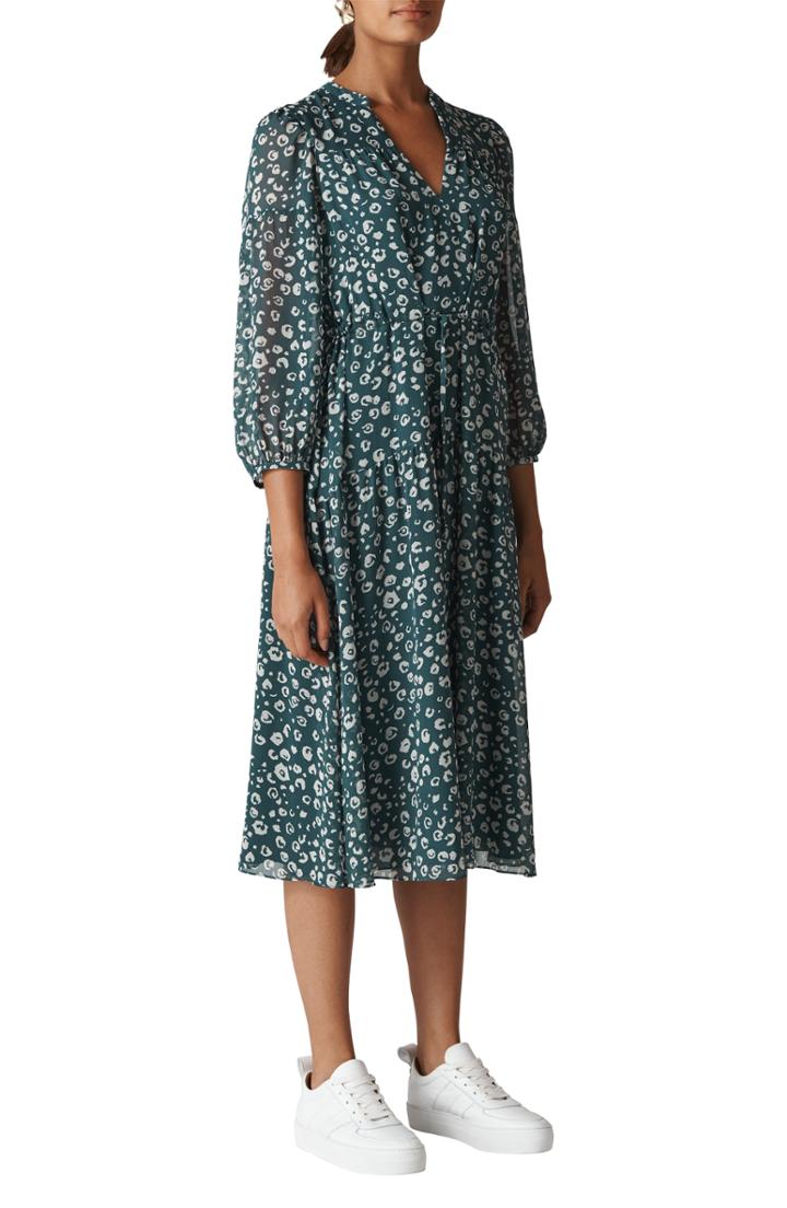 Women's Whistles Adrianna Cheetah Print Midi Dress Us / 4 Uk - Blue/green