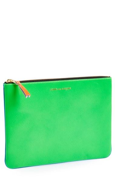 Comme Des Garcons 'super Fluo' Colorblock Leather Zip-up Pouch - Blue