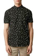 Men's Topman Slim Fit Short Sleeve Print Shirt - Black