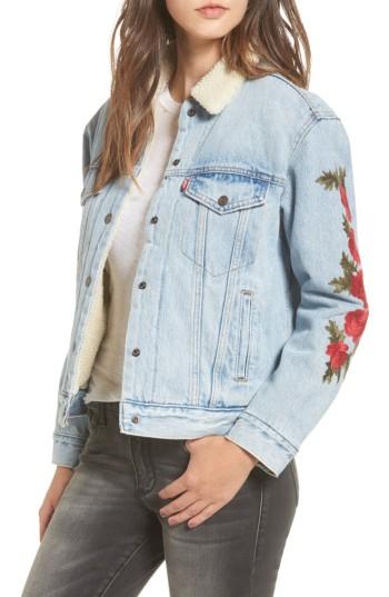 Women's Levi's Ex-boyfriend Faux Shearling Lined Denim Jacket - Blue