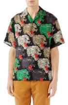 Men's Gucci Allover Panther Print Silk Camp Shirt